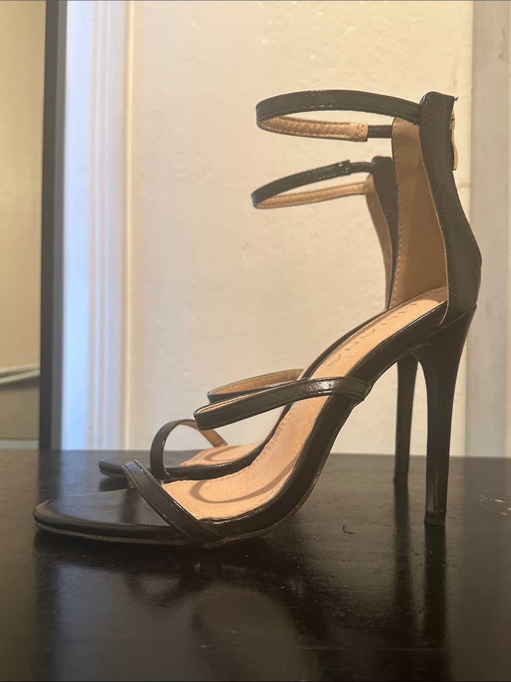 Liliana Black Strappy Ankle Strap Heels - Picture 2 of 5